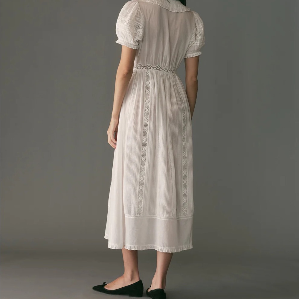 White Lace-Trim Puff Sleeve Dress - Picture 4 of 12